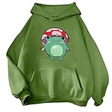 XUEJIANN Gestreifter Pullover Damen Damen-Sweatshirt mit süßem Frosch-Pilz-Print und...