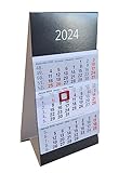 ADINA Kleiner Aufstellkalender Dreimonatskalender für den Schreibtisch 1 Stück (2024 schwarz)