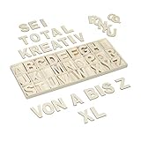 Relaxdays Holzbuchstaben Set, 104 TLG, Großbuchstaben A-Z, 5,5 cm hoch, XL Buchstaben zum Basteln,...