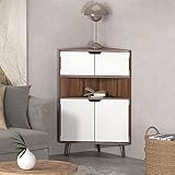 SogesHome Eckschrank Holz Wand Ecke Lagerung Schrank Bücherregal Display Tisch Stand Schrank mit...