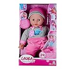 Simba 105140066 - Laura Interactiv, Weichkörperpuppe mit Schlafaugen, brabbelt bei Bewegung, trinkt...