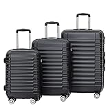 BEIBYE Zwillingsrollen Reisekoffer Koffer Trolleys Hartschale M-L-XL-Set (Schwarz, Set)