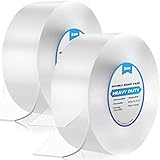 6m Doppelseitiges Klebeband Extra Stark Transparent, 2 Rollen Double Sided Tape, Abnehmbar Spurlos...