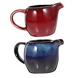 BEBEMOKO 2 Stück Keramik Milchkännchen Mini Sahnekännchen mit Henkel und Ausguss Vielseitiger...
