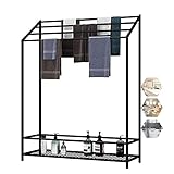 Freistehender Handtuchhalter mit Ablage, stilvoller Badezimmer-Handtuchhalter, Schwarz/Gold,...