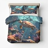 Generisch Mikrofaser Bettwäsche 200x220 Schildkröte 3tlg - Unterwasserwelt Meerestiere...