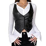 Damen-Blazer mit Knopfleiste aus PU-Leder, Weste, Neckholder, elegant, Punk, Korsett, V-Ausschnitt,...