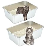 Sbayool 2 Stück Große Edelstahl Katzentoilette, 60 * 40 * 20cm Litter Box Katzenklo, Katzen und...