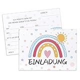 MumdoYAL 12 Stück Einladungskarten Kindergeburtstag | Karten mit Regenbogen- Herzform-Sonne-Motiven...