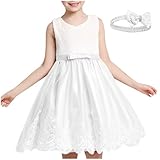 NSICBMNO Weißes Prinzessinnenkleid für Mädchen, Spitzenstickerei, Blumenkleider mit...