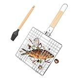 AROMUJOY Edelstahl Fisch-Grillkorb, Faltbarer BBQ Grillkorb Fischbräter, Barbecue Grillschale...