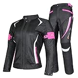 YuanDiann Damen Motorradkombi 2-teiliges Set mit Protektoren Motorradhose & Motorradjake Wasserdicht...