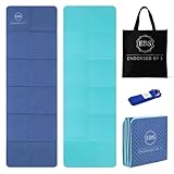 EBS - Faltbare rutschfeste Yoga Matte mit Yoga-Gurt und platzsparender Tasche - Sportmatte (Blue)