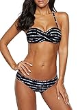 Dokotoo Bandeau Bikini Damen Push Up Zweiteilige Badeanzug Bademode Bikini Set, 03-Schwarz, M