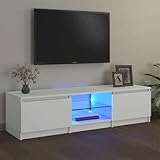 Fasba TV-Schrank mit LED-Leuchten Weiß 140x40x36 cm, TV-Board Fernsehtisch Lowboard für...