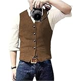 Solovedress Herren Casual Wolle Fischgrätmuster Anzug Weste V-Ausschnitt Tweed Weste für Hochzeit...