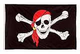 Aricona Piratenflagge - Fahne mit Totenkopfdesign mit Messing-Ösen - 90 x 150 cm - Wetterfeste...