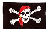 Aricona Piratenflagge - Fahne mit Totenkopfdesign mit Messing-Ösen - 90 x 150 cm - Wetterfeste...