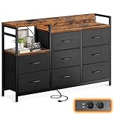 ODK Kommode mit Schubladen, 2 USB & 2 AC-Anschlüssen, 8 Schubladen aus Stoff - Geeignet für...