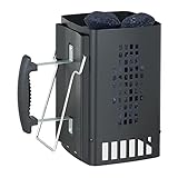 Relaxdays Anzündkamin Grill, mit Sicherheitsgriff & Haltebügel, HBT: 27 x 18 x 17 cm, Anzündhilfe...