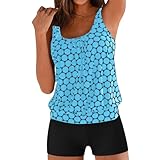 Hauetro Tankini Damen Bauchweg Tankinis Oberteil Mit Shorts Bademode Badesachen Push Up Badekleider...
