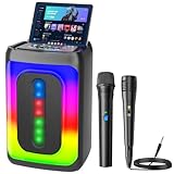 Ankuka Karaoke-Maschine mit 2 Mikrofonen, tragbarer Bluetooth-Lautsprecher mit LED-Leuchten, TF/USB,...