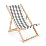 IMPWOOD Gartenliege aus Holz Liegestuhl Relaxliege Strandliege Holzliege (Grau-Weiß gestreift)