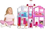 Barbie Haus Traumvilla, Stadthaus mit 3-Etagen und 5 Zimmern, inkl Zubehör wie Möbel, faltbar und...