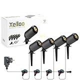 Xelloo Gartenleuchten Set JERO, 12 Volt, 4 Stück Aluminium/PVC Designarmaturen 1,6W LED warmweiß...