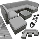 tectake XXL Polyrattan Lounge, Gartenmöbel Set, Sitzgruppe, Balkon Möbel mit 6 Sitze 1 Tisch 1...