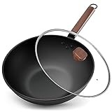 Jobin 33cm/5,6L Wokpfanne mit Deckel Wok aus Kohlenstoffstahl Ohne Chemische Beschichtung und zum...