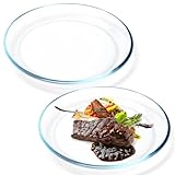 NUTRIUPS Glasteller, 25.4cm Speiseteller, 2 Stück Platzteller Glas, Essteller für Spülmaschine...