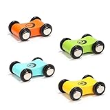 Holzauto-Rampen-Rennbahn Spielzeug, 4 Spielzeugautos für Kinder, Schienenfahrzeug-Set, Kleinkinder...