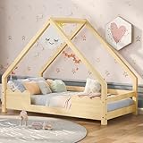 Zenoza Haett Kinderbett 90x200cm mit Rausfallschutz Spielbett Jugendbett Massivholz in...