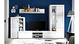 Möbel Akut Wohnwand Wohnzimmer Anbauwand Breite 270 cm Tuna Front weiß Hochglanz Vitrine TV-Board...