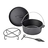 TAINO Dutch Oven 4L aus Gusseisen Ø 25cm Feuertopf Set Deckelheber Ständer Cast Iron Schmortopf...