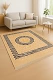 Waschbarer Teppich Modern 200x300 cm, Griechisches Muster, rutschfest, Kurzflor, Schwarz-Weiß, für...