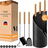 BLACK OAK Kaminbesteck VAIL 4-teilig - modernes Ofenbesteck Set schwarz mit Holzgriff 4 teilig mit...