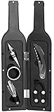 Grinscard Weinöffner Set 5 TLG. - Weinflaschen Design, Schwarz - Wein Zubehör mit Folienschneider...
