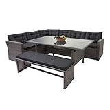 Mendler Poly-Rattan-Garnitur HWC-A29, Gartengarnitur Sitzgruppe Lounge-Esstisch-Set Sofa + Bank -...