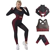 Veriliss Damen 3teiliger Gym Trainingsanzug Nahtlose Laufbekleidung Fitness Kleidung Jogginganzug...