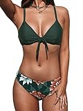 CUPSHE Damen Bikini Set Knoten Low Waist Bikini Bademode Cross Back Blumenmuster Zweiteiliger...