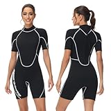 Owntop 3/2mm Shorty Neoprenanzug Damen - Rückenreißverschluss Wetsuit zum Tauchen Surfen, Kurzarm...