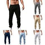 Generisch Cargohose Herren Baggy Reine Farbe Mit Kordelzug Cargohosen Für Herren Lässige Fit...