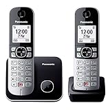 Panasonic KX-TG6852GB Schnurlostelefon mit 2 Mobilteilen (Bis zu 1.000 Telefonnummern sperren,...