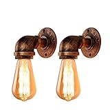 FIRVRE 2er Pack Industrielle Wandleuchte Rohr Arm Licht Retro Steampunk Vintage Rost Farbe...