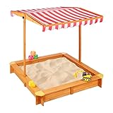 Relaxdays Sandkasten mit verstellbarem Dach, HxBxT: 117 x 117 x 117 cm, Sandkiste mit Bodenvlies,...