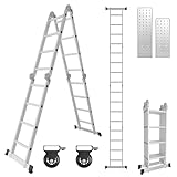 Fogmiea 4,7m Mehrzweckleiter Aluleiter Ausziehbar mit plattform 4 * 4 Stufen Leitern Klappleiter...