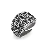 KONFEN Herren Ring Öffnung Verstellbarer, Kompassmuster Wikinger Textgravur Offene Retro Punk Hip...