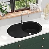 Granit-Küchenspüle, Einzelbecken, oval, Schwarz. Hardware, Sanitär, Spülen, Küchen- und...